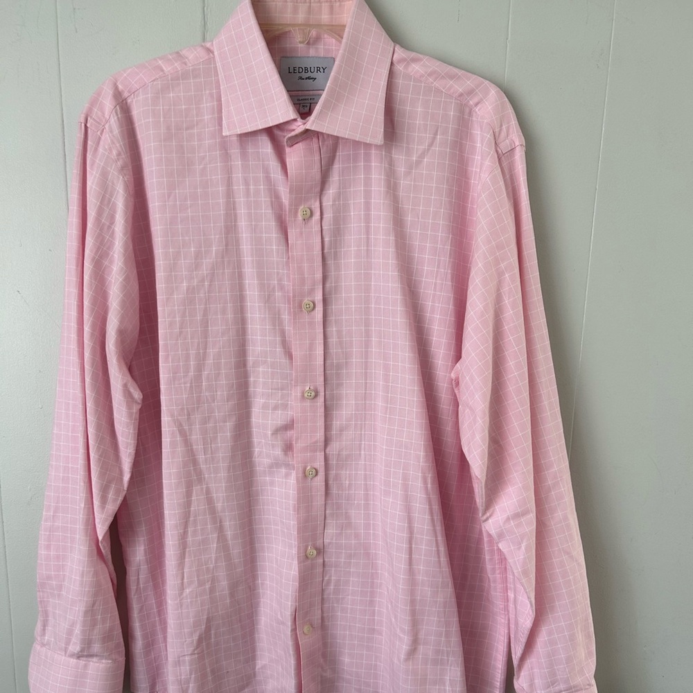 Ledbury Fine Shirting ClassicFit Pink Cotton Large DressShirt